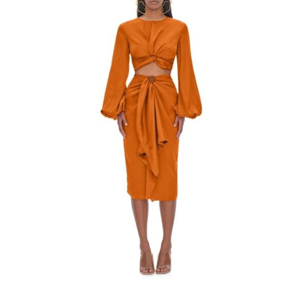NWT Andrea Iyamah Behati Cropped Top & Wrap Midi Skirt Set Rust Size S - Picture 4 of 16
